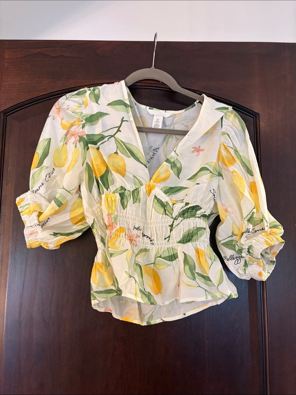 H&M White Blouse with Yellow Lemon Print